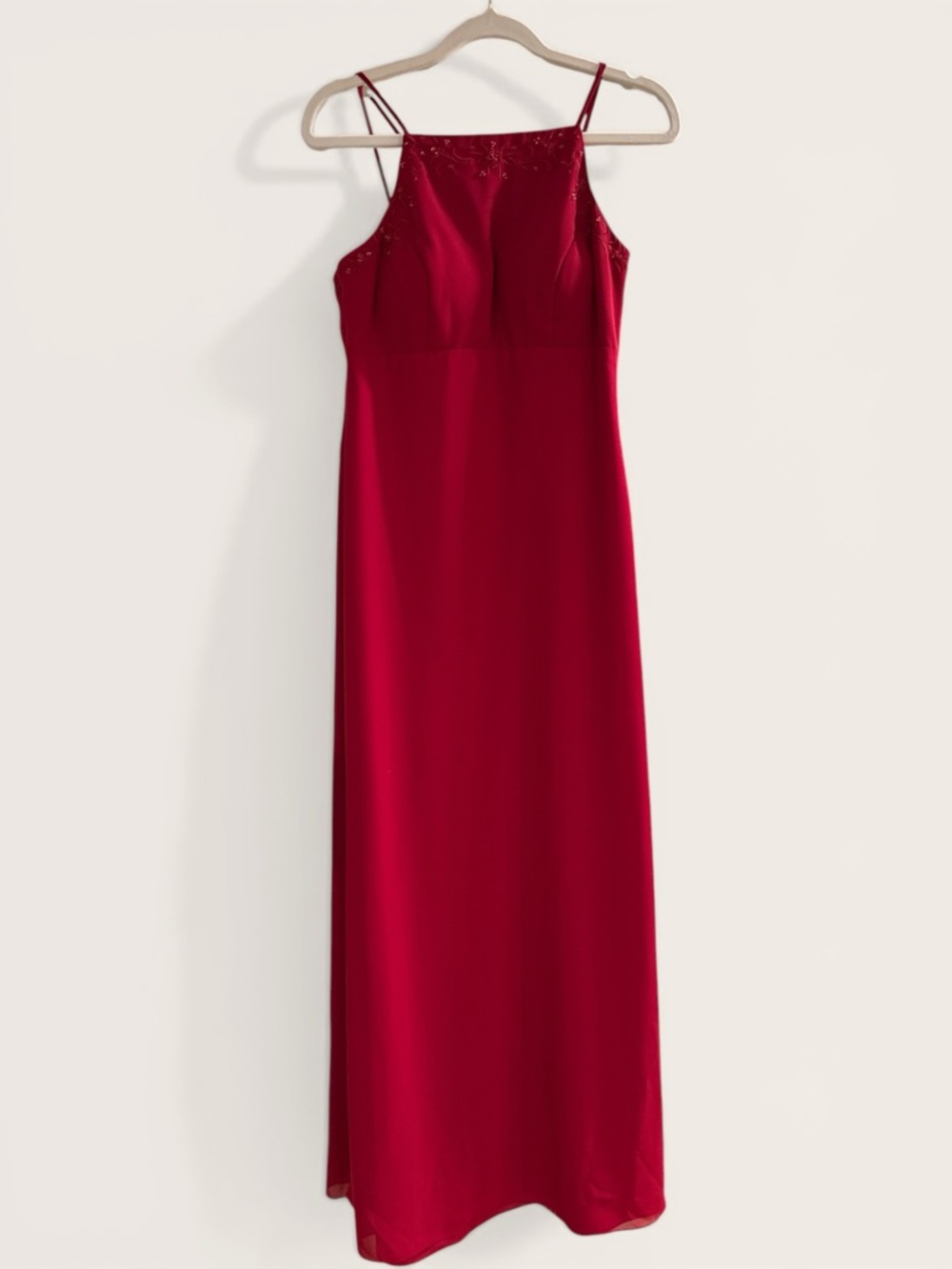 David's Bridal Red Beaded embroidered spaghetti strap chiffon Dress size 2